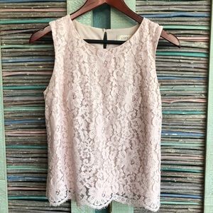 Loft sleeveless lace blouse in soft lavender/pink